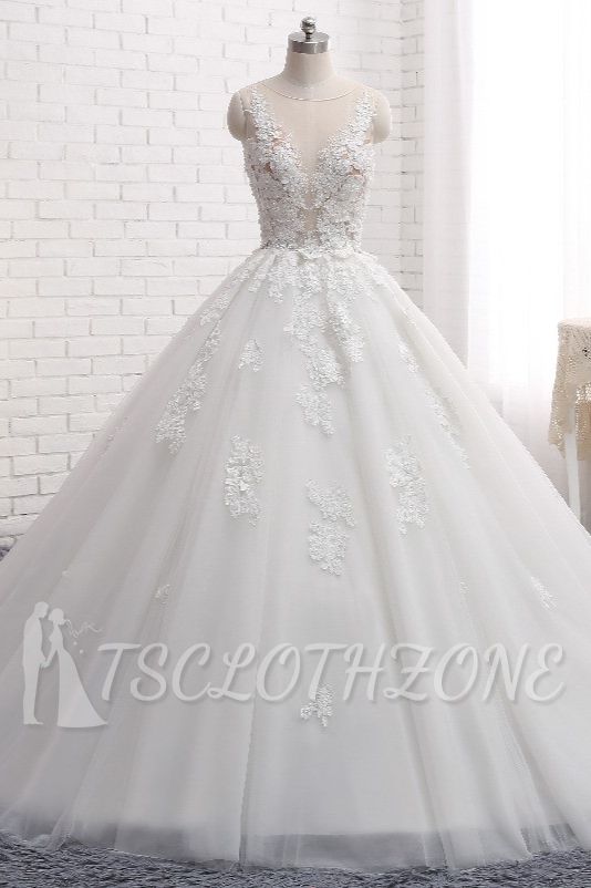 TsClothzone Elegante Träger Ärmellose weiße Brautkleider mit Applikationen A-Linie Tüll Brautkleider im Angebot
