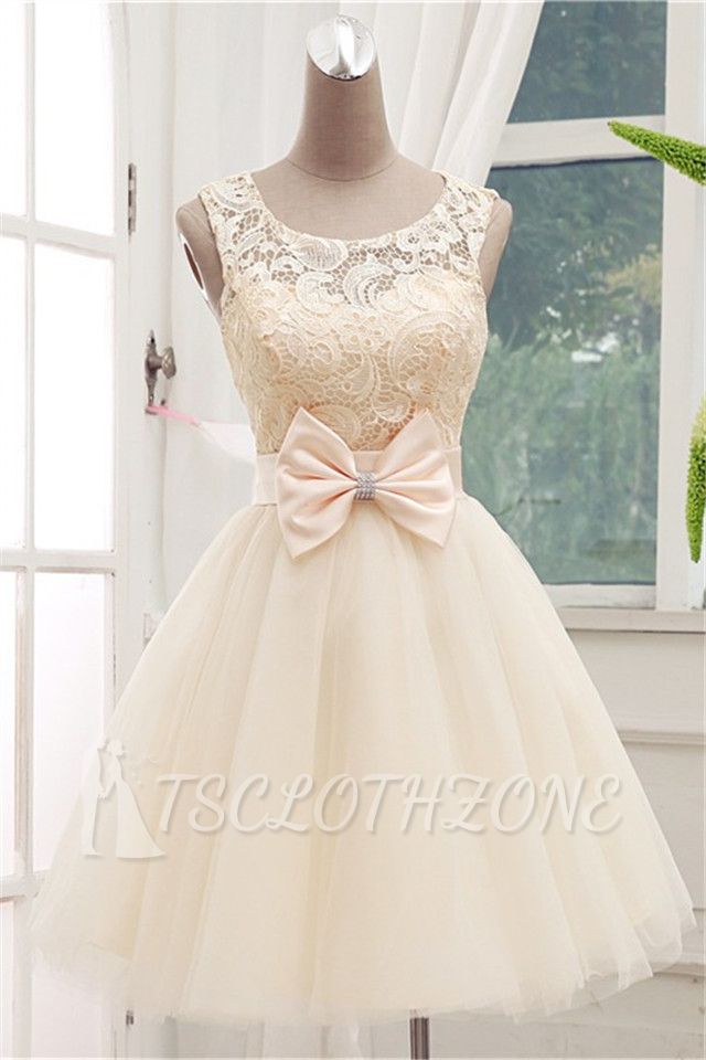 Cute Lace Tulle Bridesmaid Dresses With Bowknot Sash 2022 Homecoming Dresses