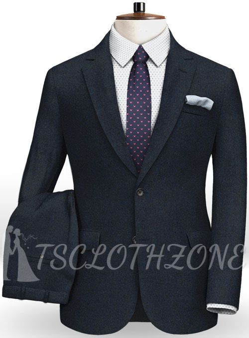 Dunkelblauer Tweed-Anzug mit fallendem Revers | zweiteiliger Anzug