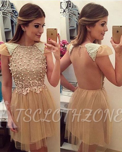 Cute Beading Lace Homecoming Dresses A-Line 2022 Open Back Cocktail Gowns
