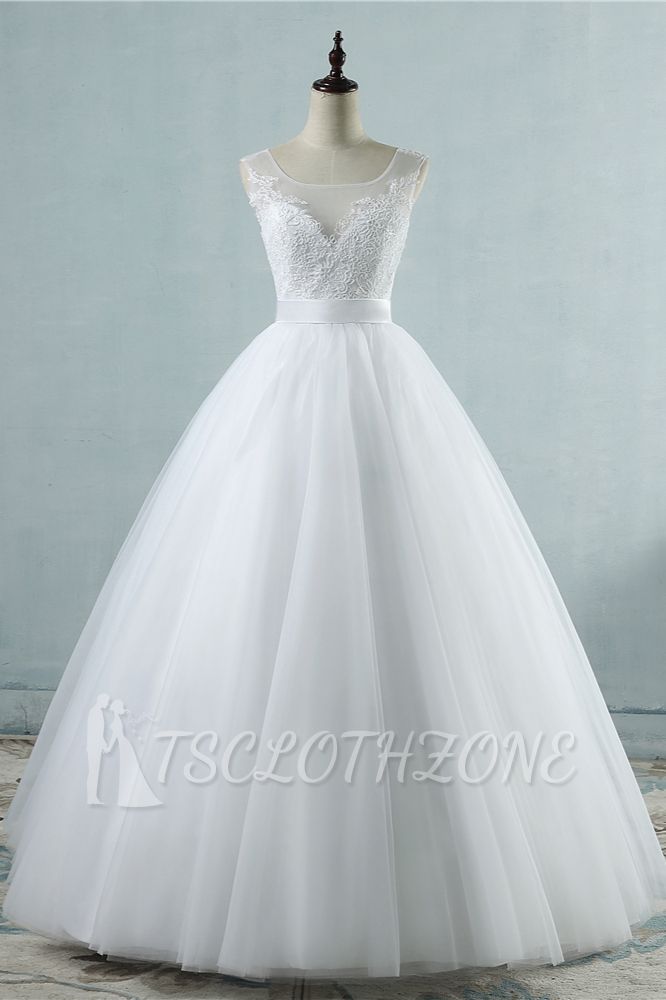 TsClothzone Chic Square Neckling Sleeveless Wedding Dresses White Tulle Lace Bridal Gowns On Sale