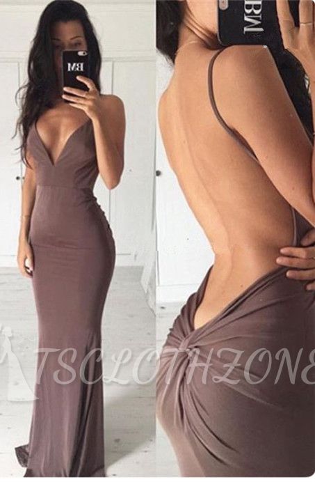 Sexy Backless Sheath Long Evening Dress | Spaghetti Strap Formal Dresses