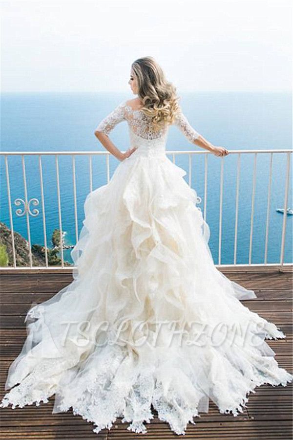 Gorgeous Lace Half Sleeve 2022 Wedding Dresses Ruffles Organza Bridal Dresses