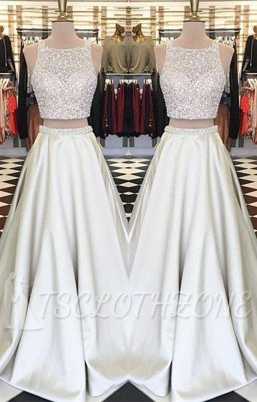 Jewel Crystals Two Piece 2022 Formal Evening Dress A-line Sleeveless Gorgeous Prom Dress