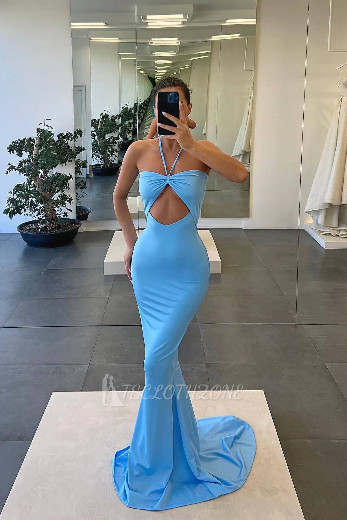 Blue Sweetheart Keyhole Mermaid Court Train Prom Dresses