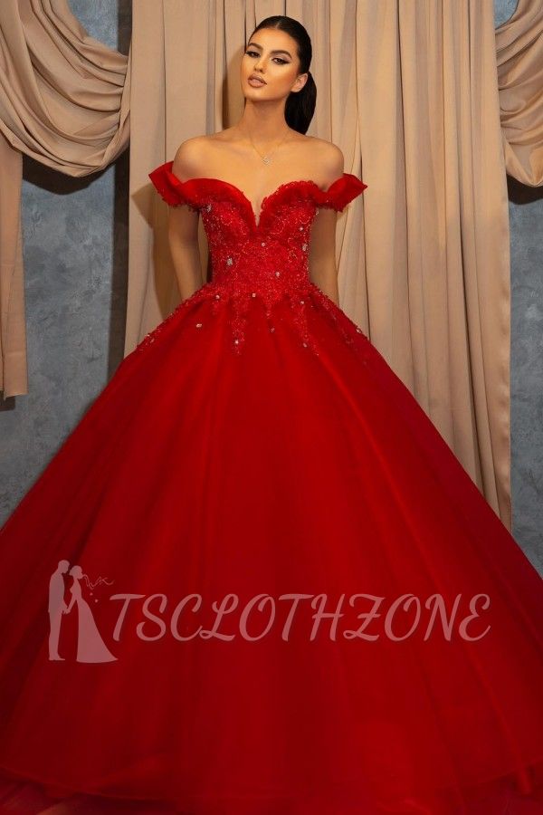 Inexpensive Red Card Shoulder Glitter Evening Dress | Long Tulle Evening Dress