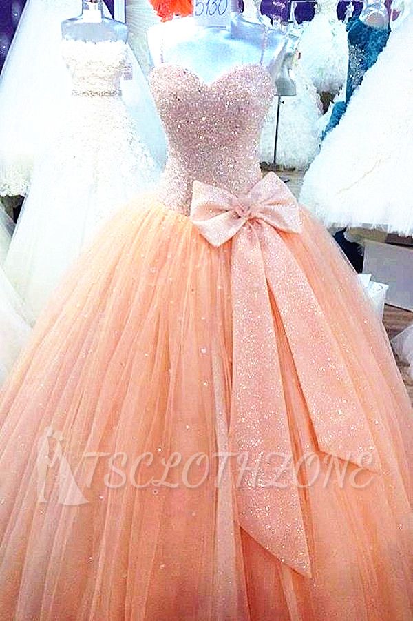 Sweetheart Sparkly Prom Dresses Tulle 2022  Evening Ball Gowns with Bowknot
