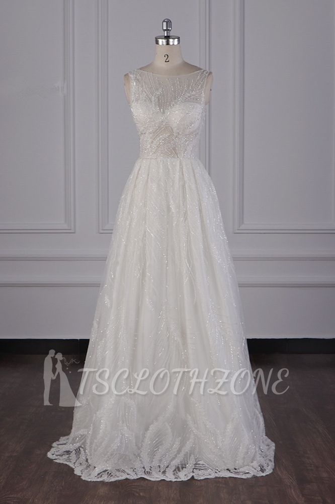 TsClothzone Sparkly Beadings A-Line Ruffle Wedding Dress Jewel Appliques Bridal Gowns On Sale