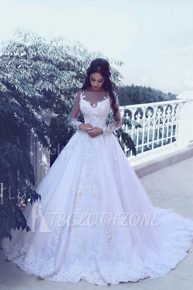 Elegant Tulle Appliques Long Sleeves Wedding Dresses 2022 Bridal Ball Gowns