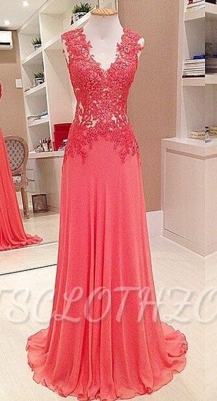2022 Long Chiffon Lace Prom Dresses Sleevelss V-neck Evening Gowns