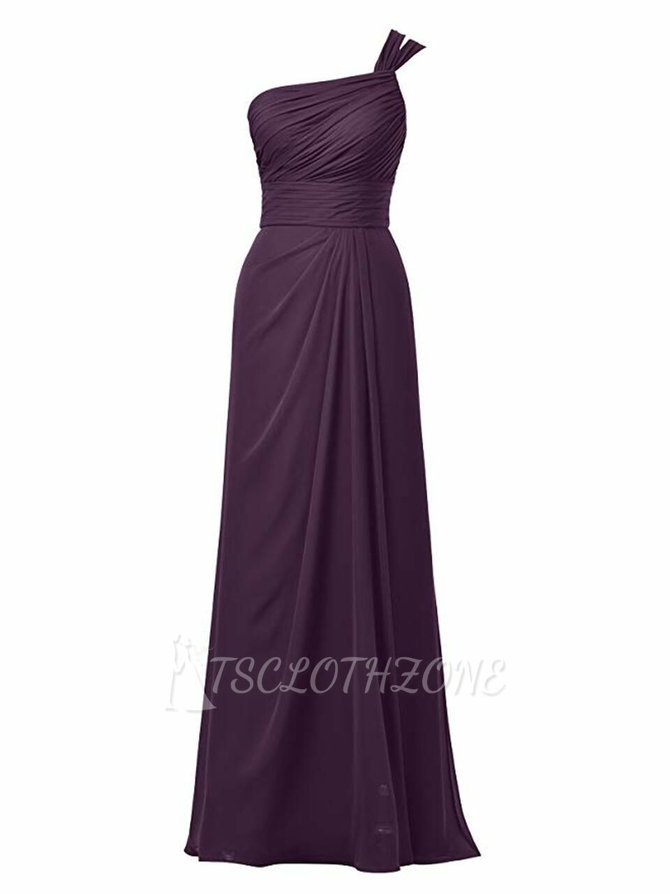 Grape Asymmetric Chiffon Long  Bridesmaid Dress