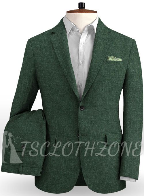 Classic solemn dark green two-piece linen suit