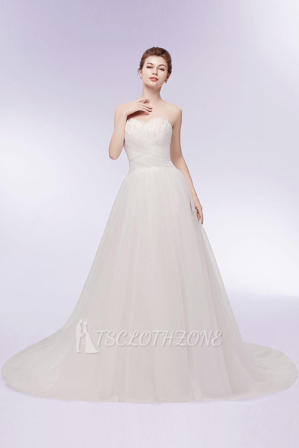 XENIA | A-line Sweetheart Strapless Tulle Wedding Dresses with Feathers