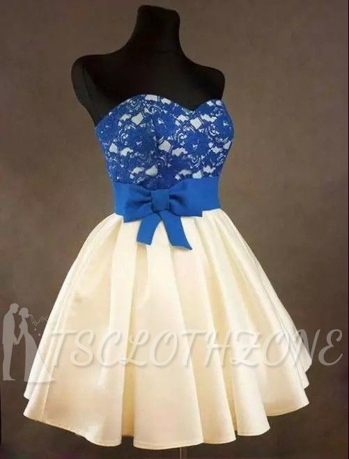 Sweetheart Royal Blue Lace Cheap Homecoming Dress with bowknot Short Cute Evening Dresses