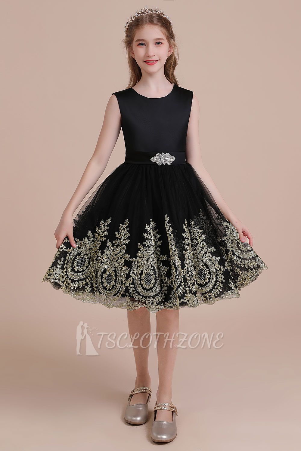Modest Tulle A-line Flower Girl Dress | Appliques Satin Little Girls Pegeant Dress Online