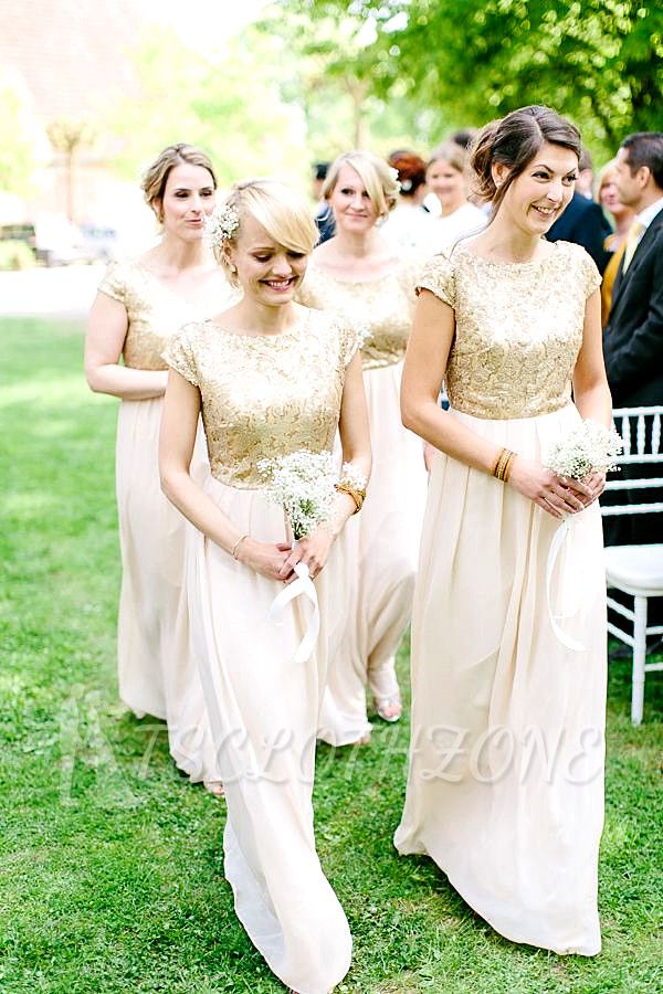 Elegante Spitze Chiffon 2022 Brautjungfernkleid mit Flügelärmeln Hochzeitskleid