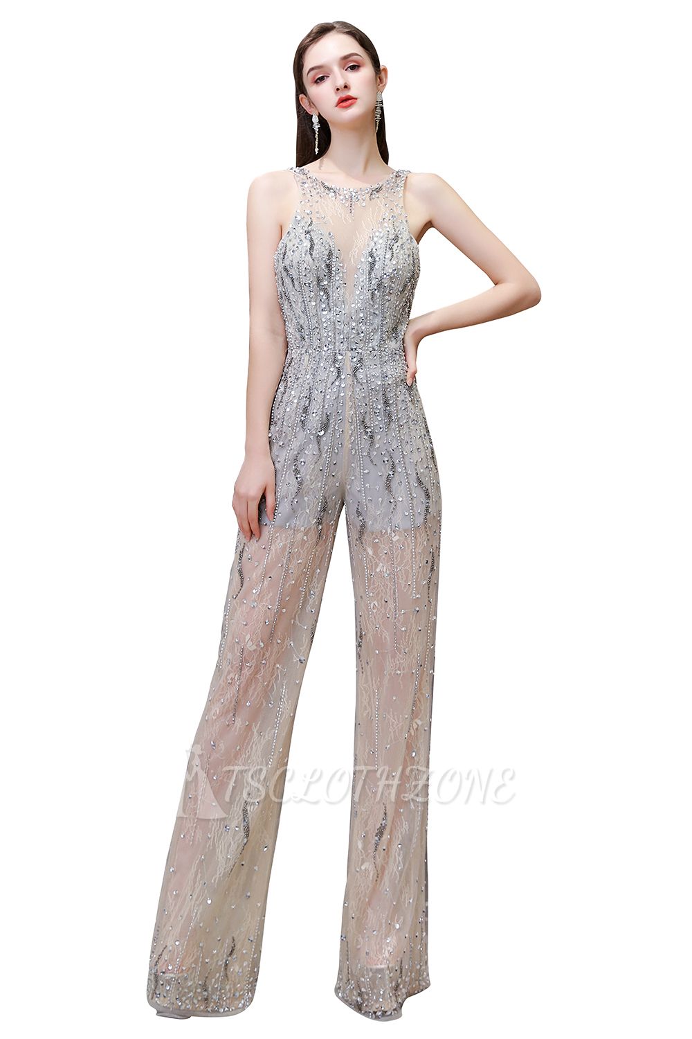 Sparkle Illusion High neck See-through Prom Jumpsuit