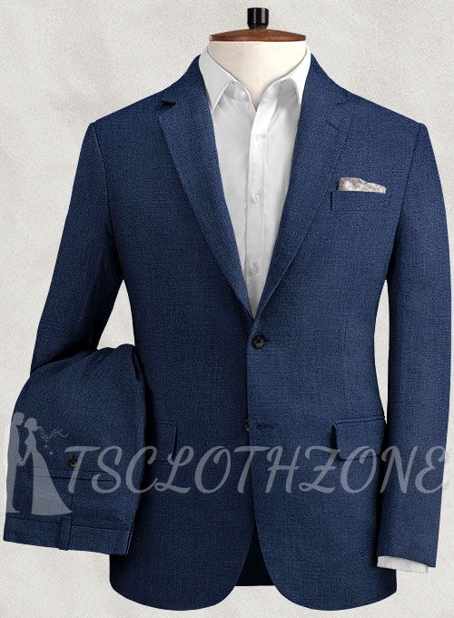 Blauer Anzug mit fallendem Revers aus Baumwollleinen