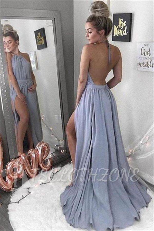 Sexy Backless Halter Formal Dresses Cheap 2022 Front Slit Pretty Ball Dresses