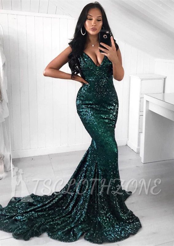 Green Sequins Prom Dress | Mermaid Evening Party Dress