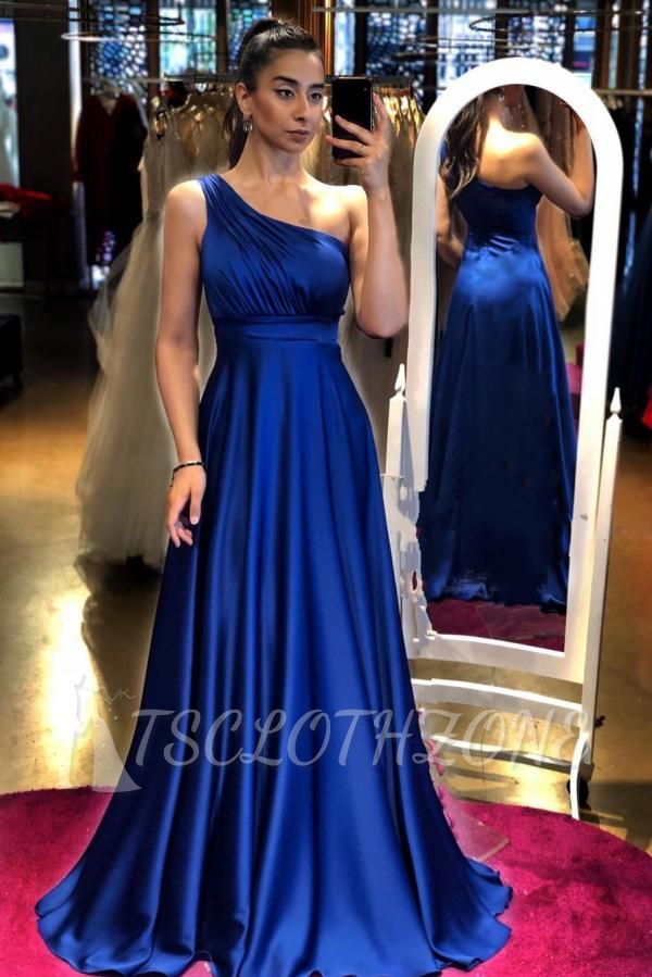 Elegant One Shoulder Royal Blue Aline Evening Dress
