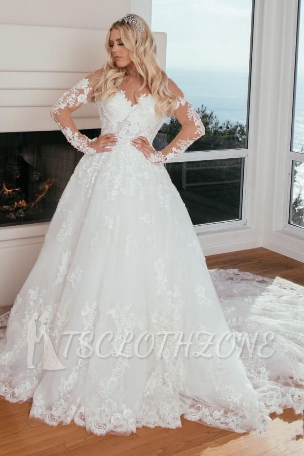 Wunderschöne Brautkleider aus Spitze | Brautkleider A-Linie mit Ärmeln