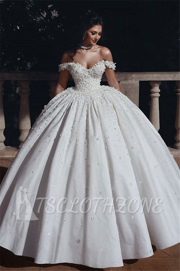 Schulterfrei Perlen Applikationen Brautkleider 2022 | Prinzessin Sexy Ballkleid Royal Wedding Dress Günstige
