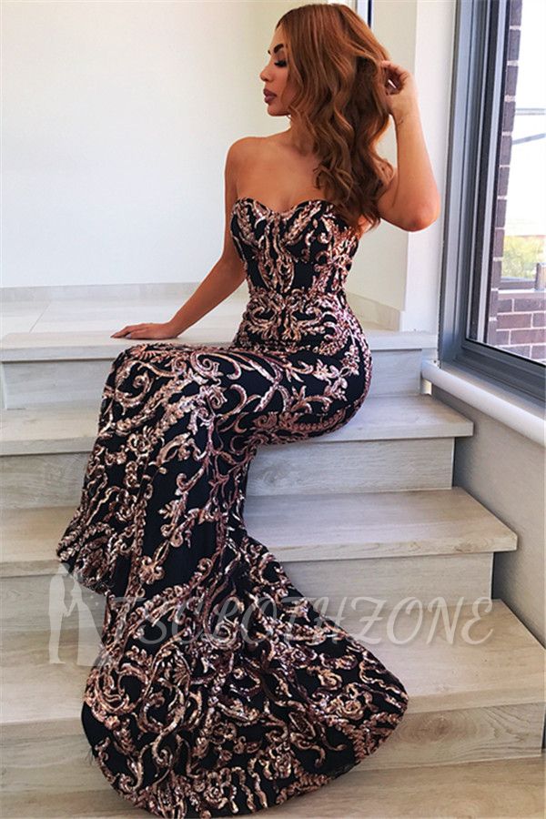 Sweetheart Mermaid Evening Dresses Online | Appliques Sequins Open Back Sexy Prom Dresses