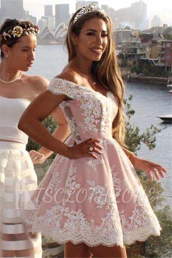 Exquisite Lace Sequins Short Homecoming Dress | Chic Off the Shoulder Sweetheart Sleeveless Cocktail Dress
