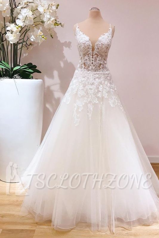 The new shoulder strap A-line and floor-length lace wedding dress