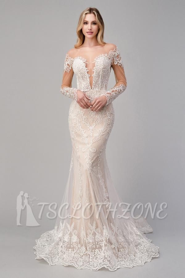 Off Shoulder Sweetheart Mermaid Wedding Gown with Chapel drag skirt