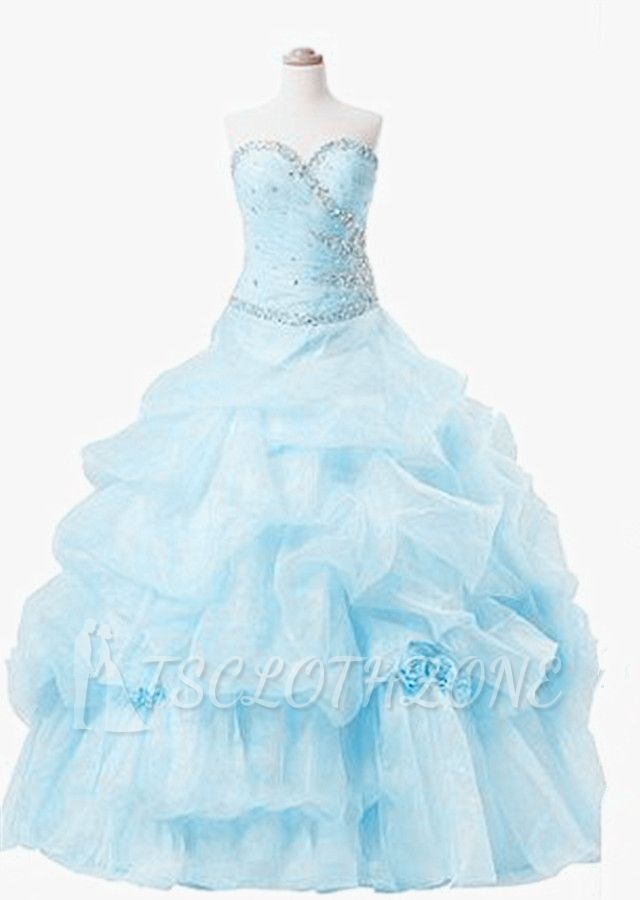 Elegant Sweetheart Crystal Ball Gown Quinceanera Dress Floor Length Tiered Custom Made Dresses with Beadings