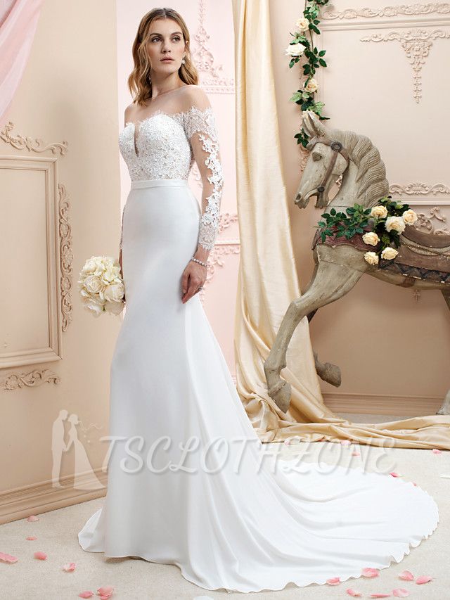 Country A line Chiffon Wedding Dress Long Sleeves Lace Appliques Bridal Gowns Online