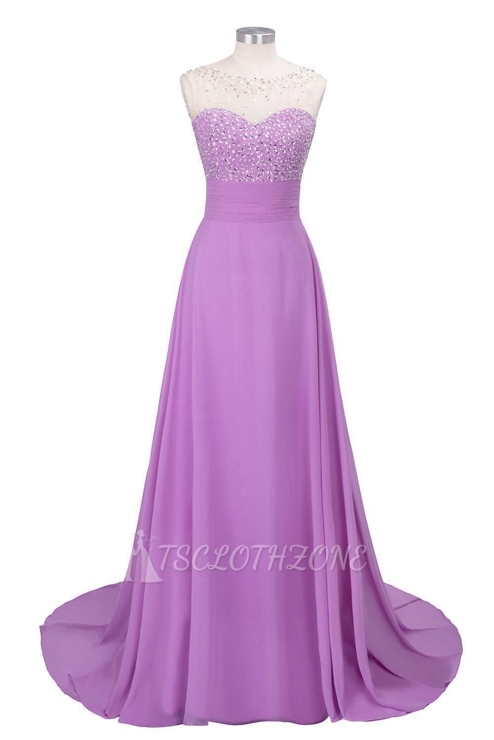 Purple Elegant SLNY Rhinestone Embellished  Backless Pleats Long Evening Dress