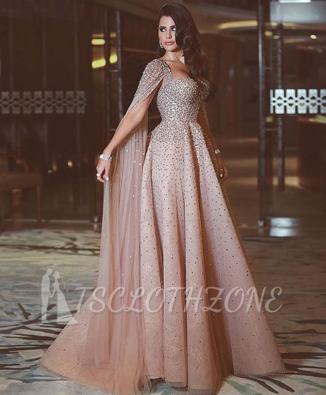 Luxurious Ruffles Crystal Evening Dress Sweetheart Long Party Gowns