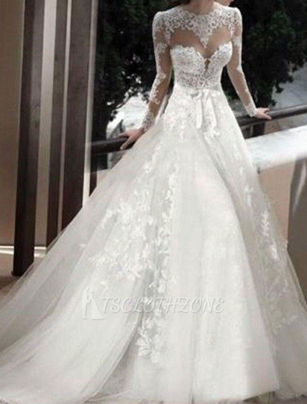 Vintge Lace Long Sleeve Wedding Dresses 2022 Cheap Appliques Tulle Skirt Bridal Dress