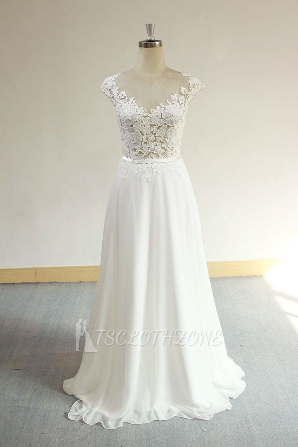 Sexy V-neck Appliques Sleeveless Wedding Dress | A-line Chiffon White Bridal Gown