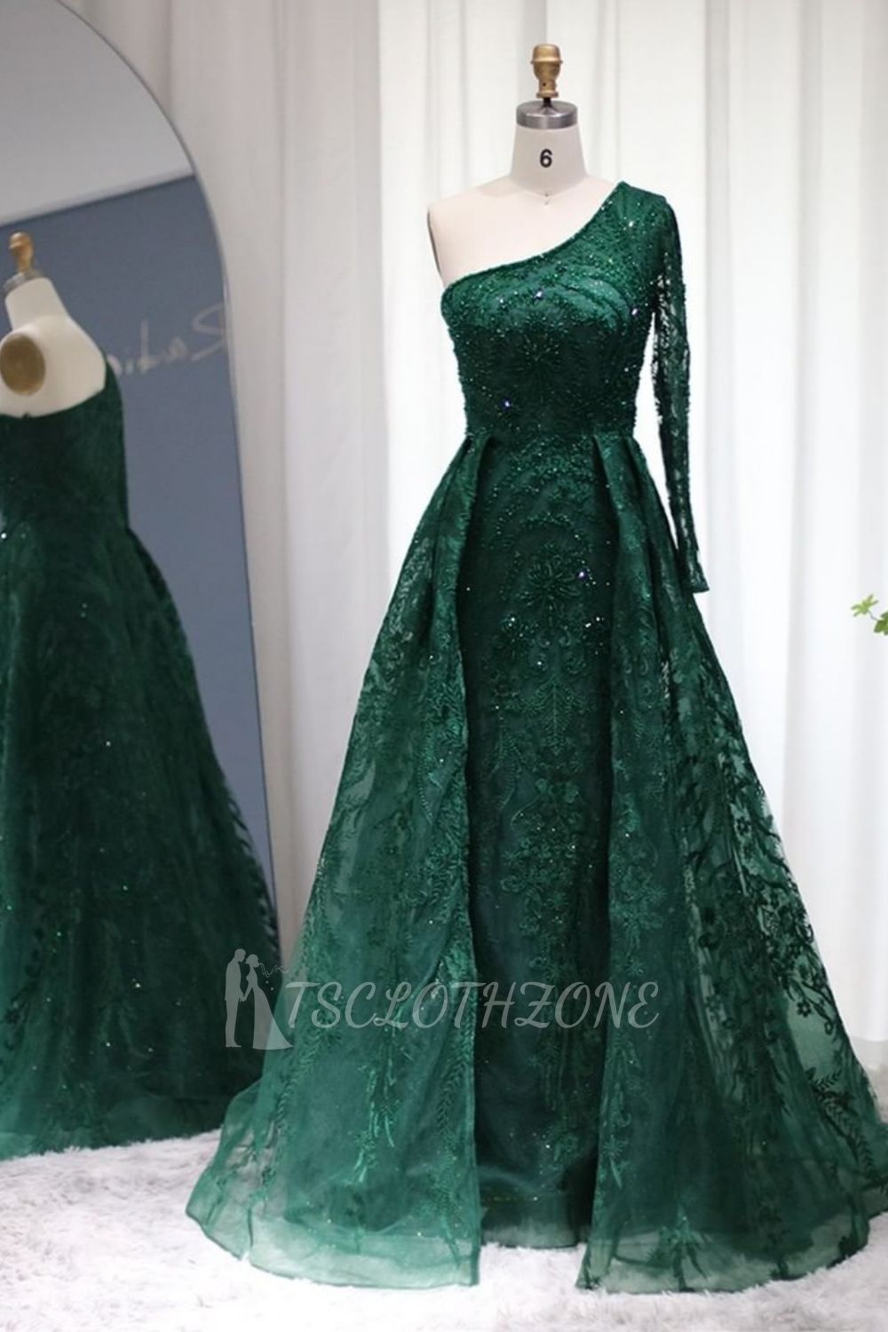 Luxury One Shoulder Beadings Mermaid Evening Gowns Dubai Party Gowns with Detachable Train