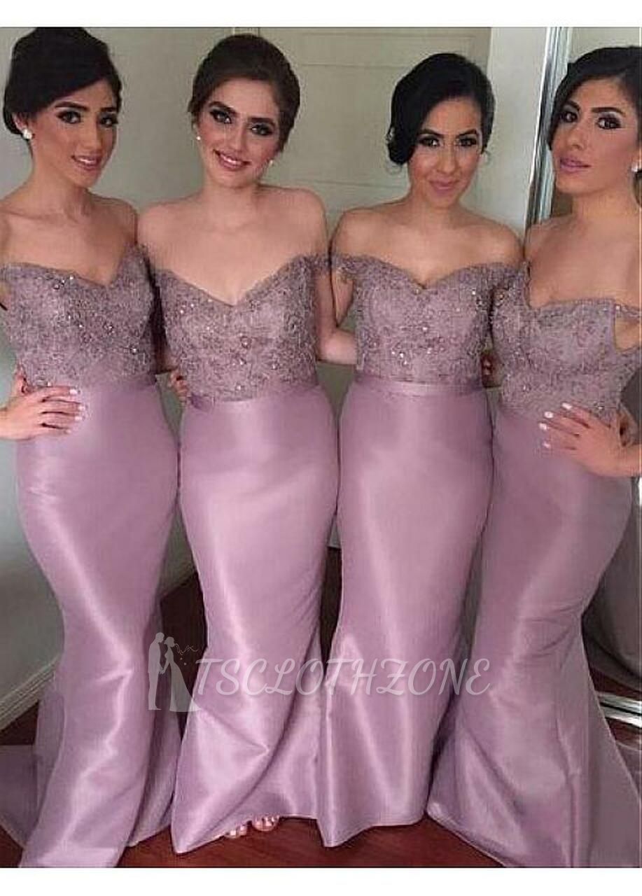 Light Purple Beaded Belt Mermaid Bridesmaid Dress