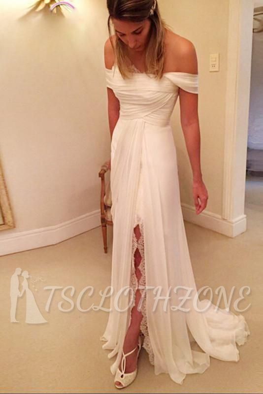 A-Line Off-the-Shoulder Wedding Dress Chiffon Long Beach Bridal Gowns On Sale