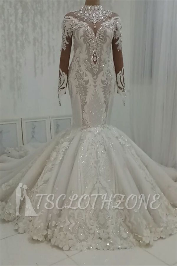 Luxury Sparkle Beaded High neck Fit and Flare Mermaid Wedding Dress