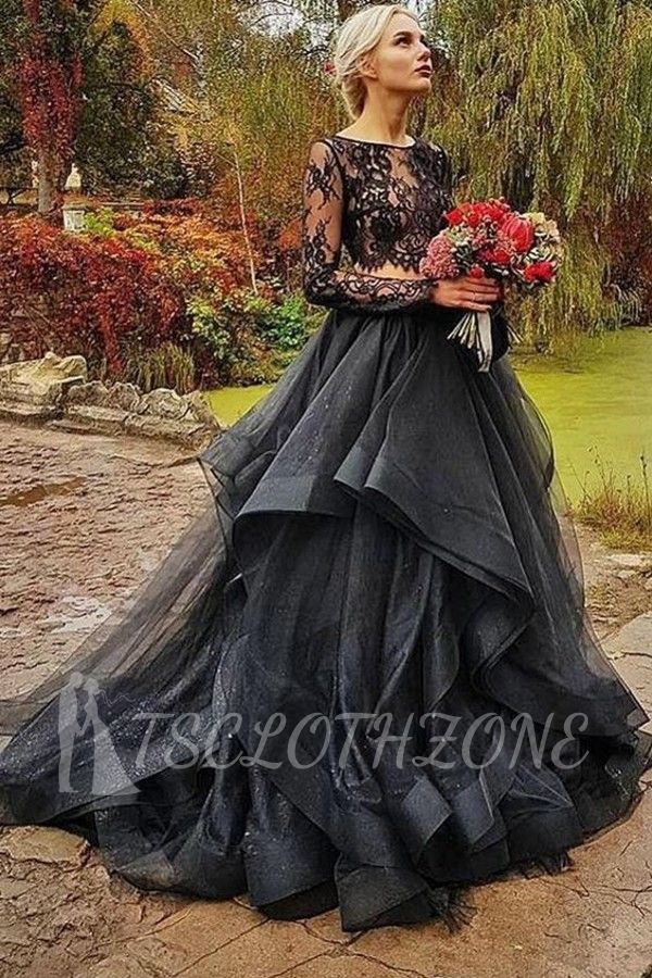Long Sleeves  Gothic Fairytale Tulle Lace Puffy Wedding Dress