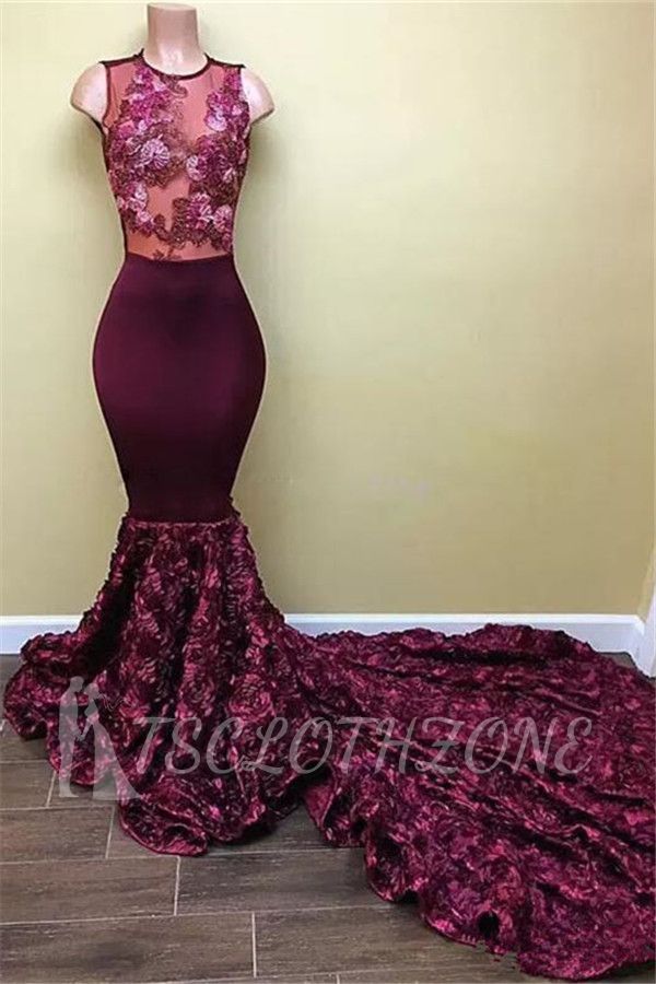 New Arrival Mermaid Burgundy Prom Dresses 2022 Sleeveless Appliques Evening Gowns