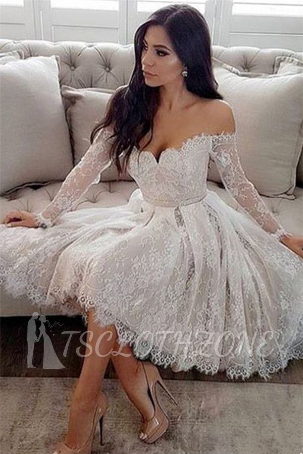 Elegant Lace Long Sleeves Short Homecoming Dresses | Cheap Off Shoulder Hoco Dresses 2022
