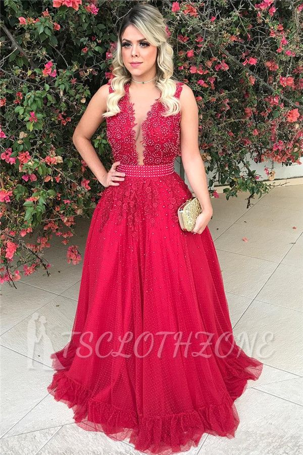 Sleeveless Red Tulle Prom Dress with Bowknot Sexy 2022 Beads Sequins Appliques Evening Gown