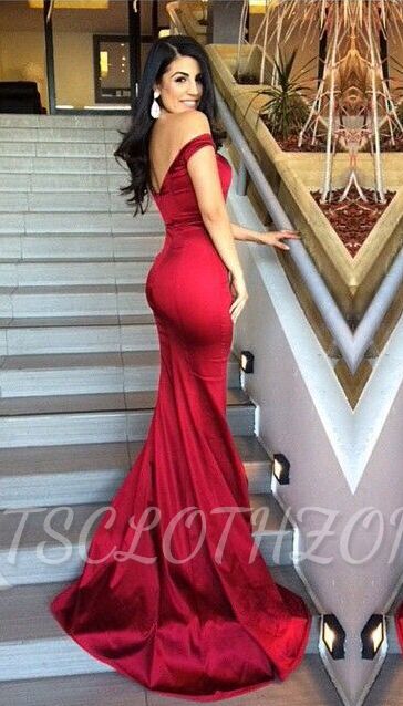 Red Mermaid Off Shoulder Evening Dresses V-Neck Backless Stunning 2022 Prom Gowns