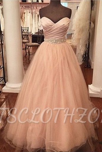 A-Line Sweetheart Crystal Tulle Long Prom Dress Ruffles Beadings Floor Length Dresses for Women