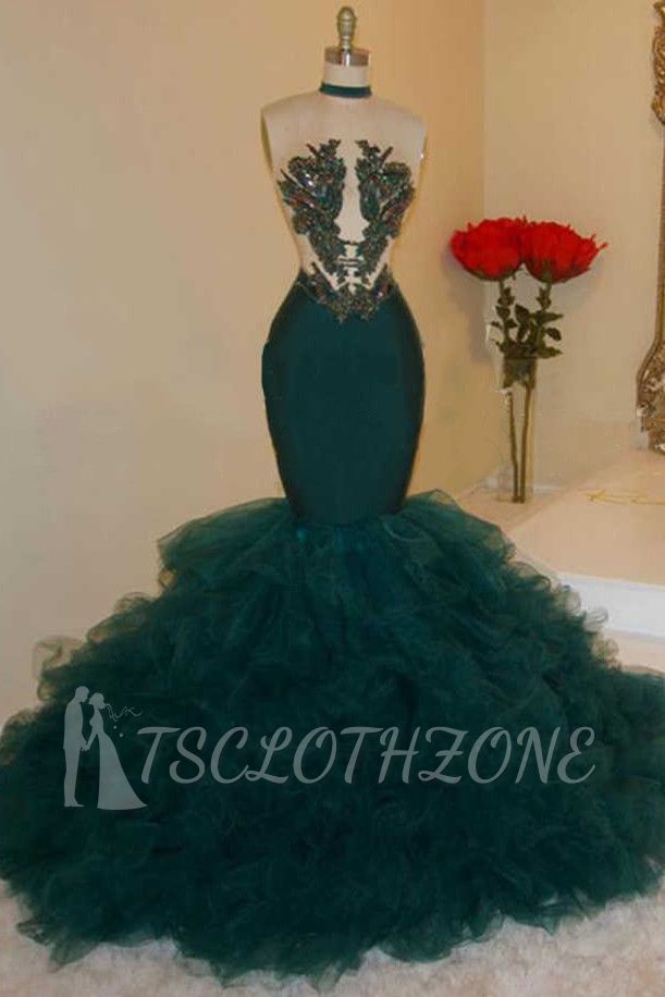 Sparkling Sequins Appliques Prom Dresses | Halter Backless Mermaid Green Evening Gowns Cheap
