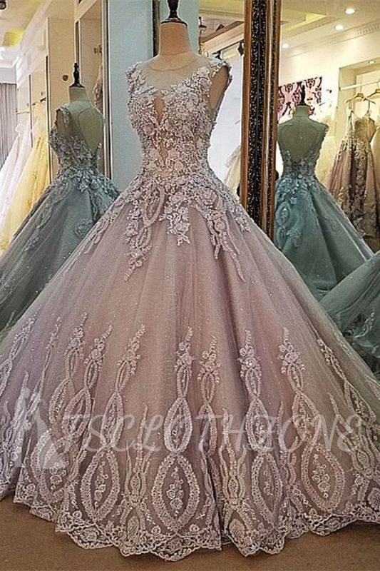 Decent Lace-up Crew Sleeveless A Line Floor-length Lace Appliques Prom Gown