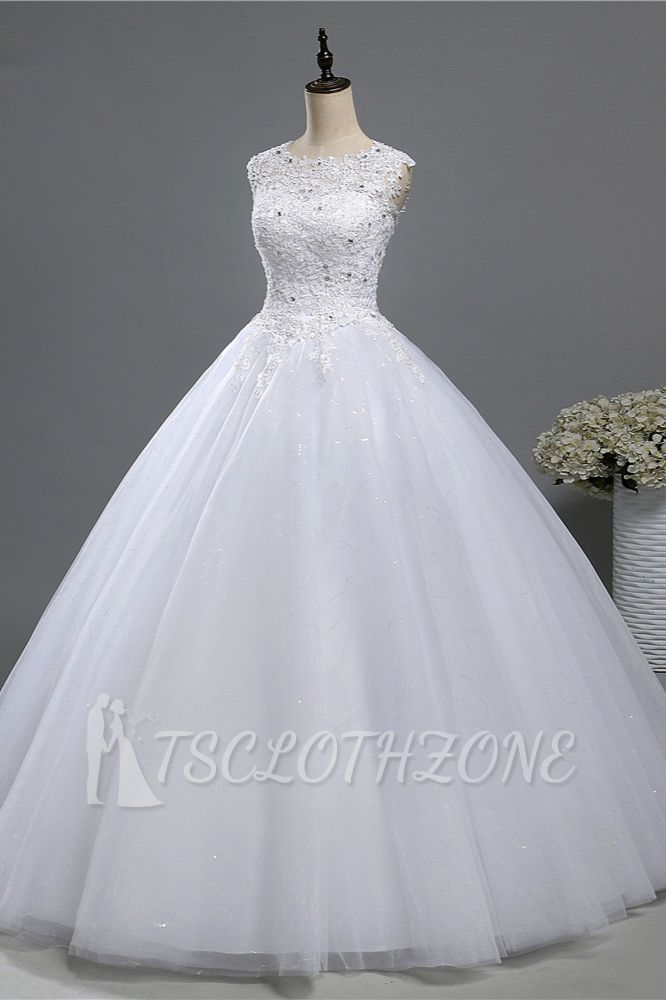 TsClothzone Chic Jewel Tulle Sequined Wedding Dress Sleeveless Appliques Beadings Bridal Gowns On Sale